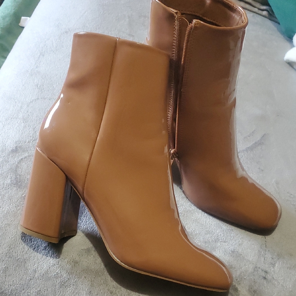 Madden Girl Glossy Brown Heeled Boots